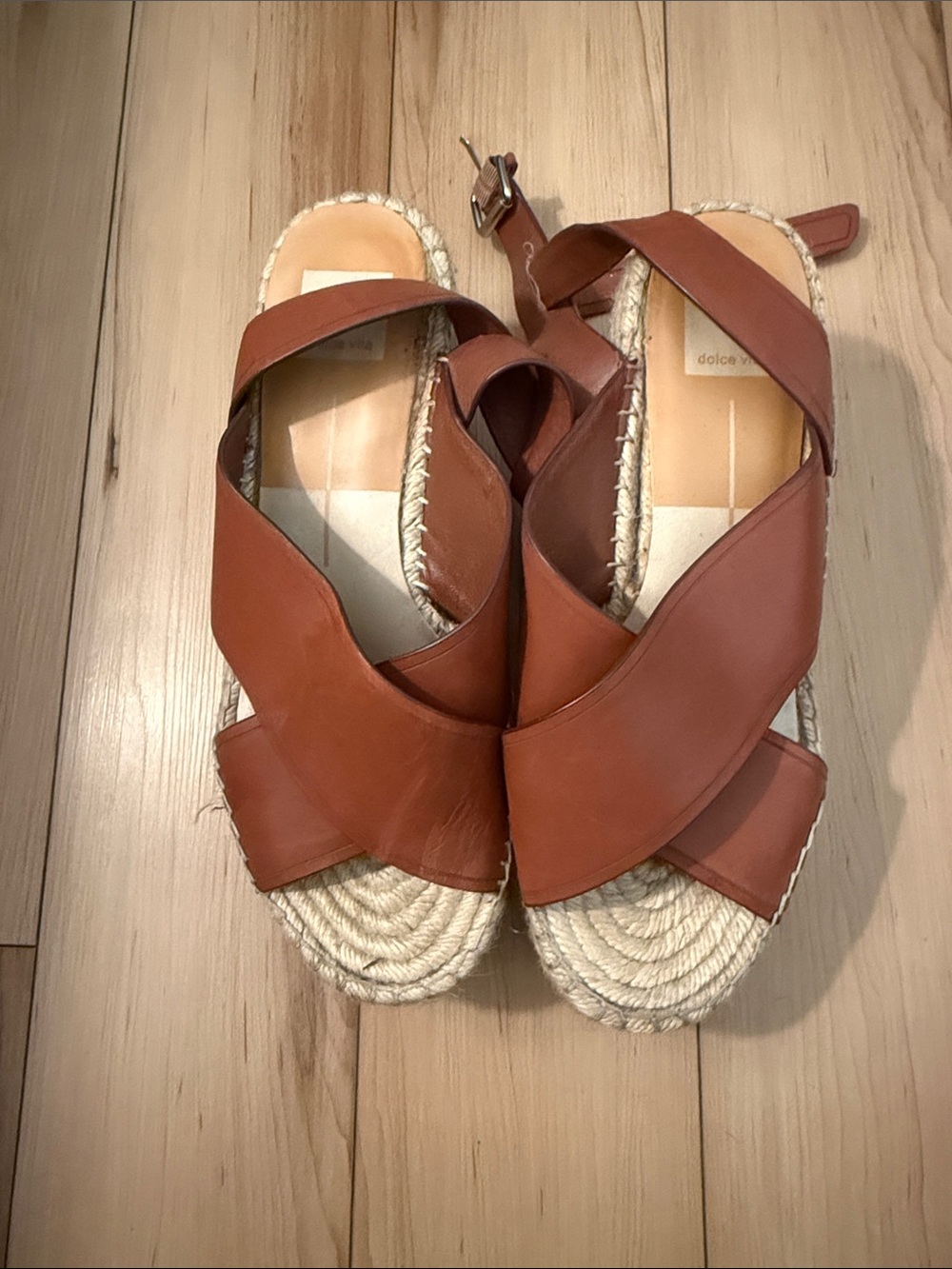 Dolce Vita Tan Leather Cross-Strap Espadrille Sandals